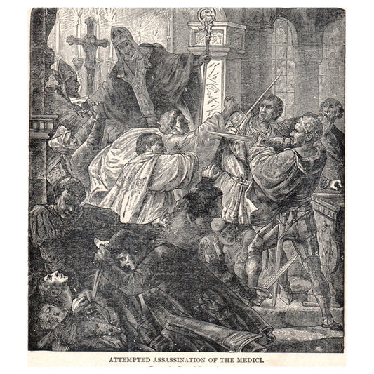 Attempted Assassination of the Medici Conrad Ermisch 1911 Engraving Print AF5-7