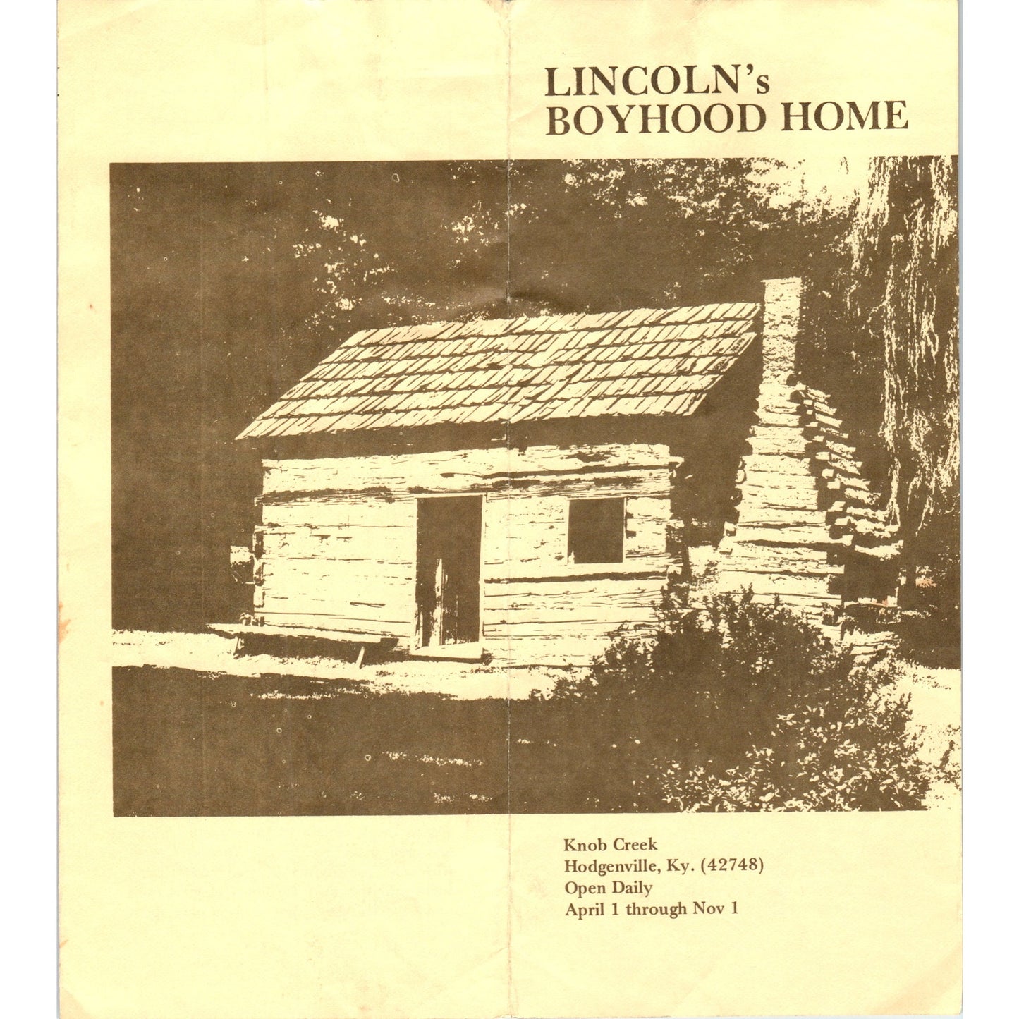 Vintage Lincoln's Boyhood Home Hodgenville KY Fold Out Travel Brochure TF4-B4