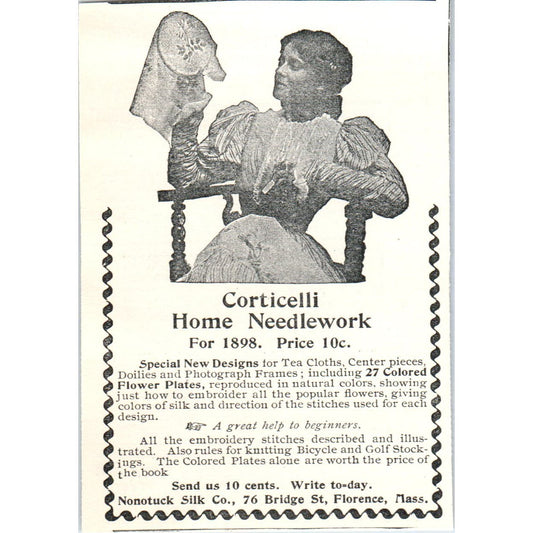 Corticelli Home Needlework Nonotuck Silk Co Florence 1897 Victorian Ad AE9-TS10