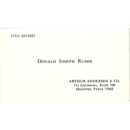 Donald Joseph Rushe Arthur Andersen & Co CPA Houston Vtg Business Card SD9-B1