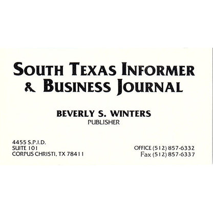 Beverly S Winters South Texas Informer & Business Journal Business Card SD9-B13