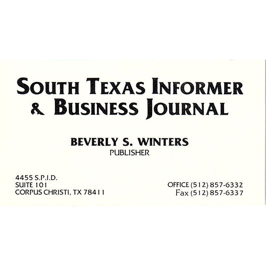 Beverly S Winters South Texas Informer & Business Journal Business Card SD9-B13
