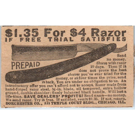 Men's Razor Dorchester Co Chicago IL 1910 Magazine Ad AF1-CM1