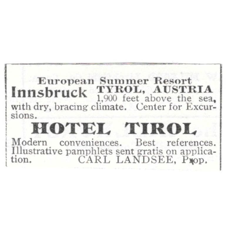 Hotel Tirol Innsbruck Tyrol Australia Carl Landsee c1918 Advertisement AE5-SV5