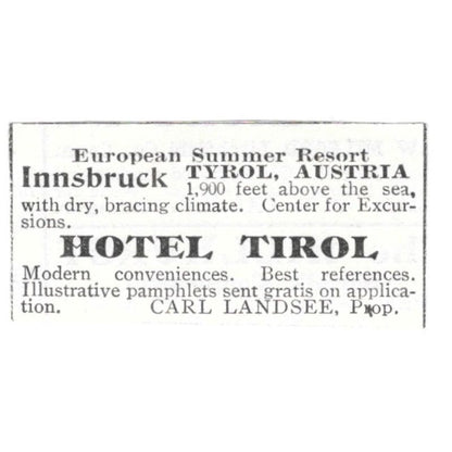 Hotel Tirol Innsbruck Tyrol Australia Carl Landsee c1918 Advertisement AE5-SV5