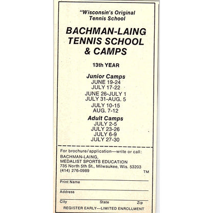 Bachman-Laing Tennis School & Camps Milwaukee WI 1977 Ad AF3-Q1