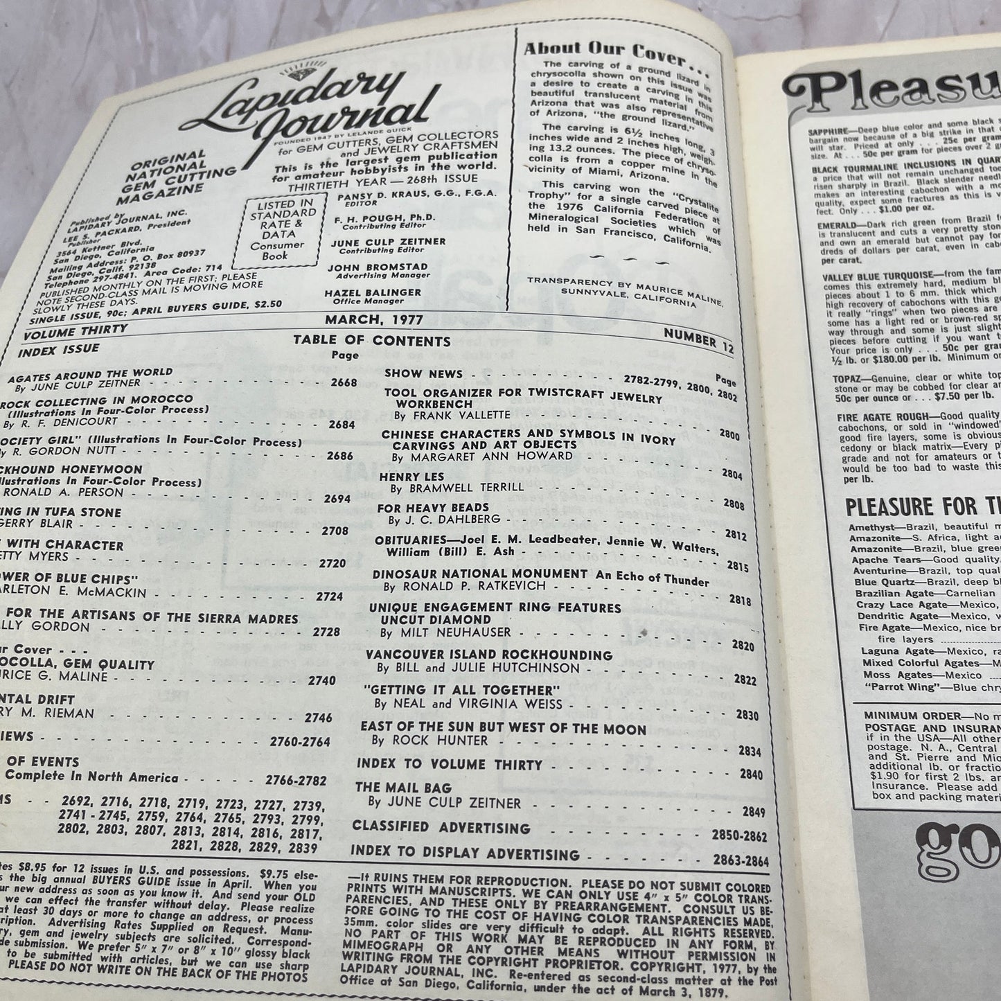 Ground Lizard in Chrysocolla - Lapidary Journal Magazine - Mar 1977 M28