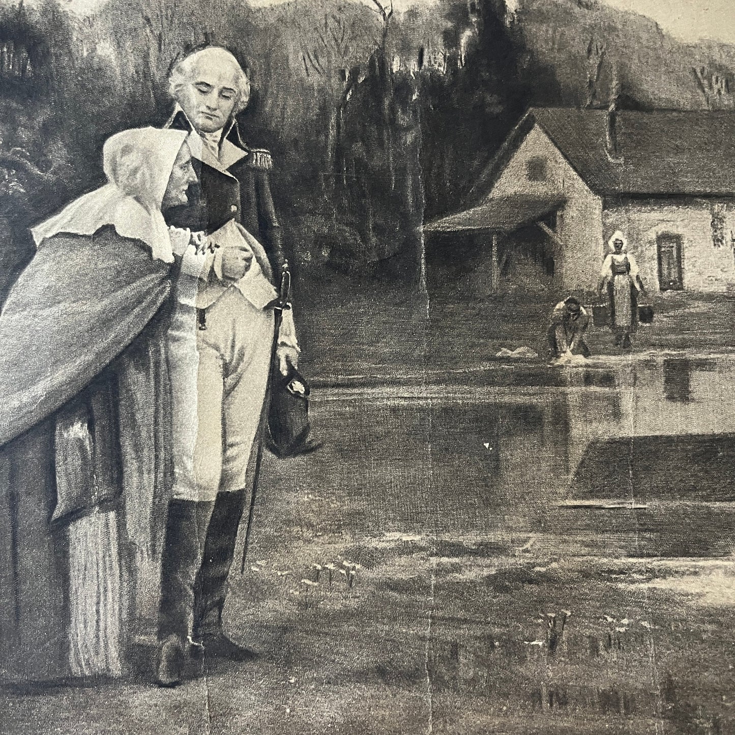 George Washington & Mary Ball Washington by L. E. Fournier 1800s Engraving V14-1