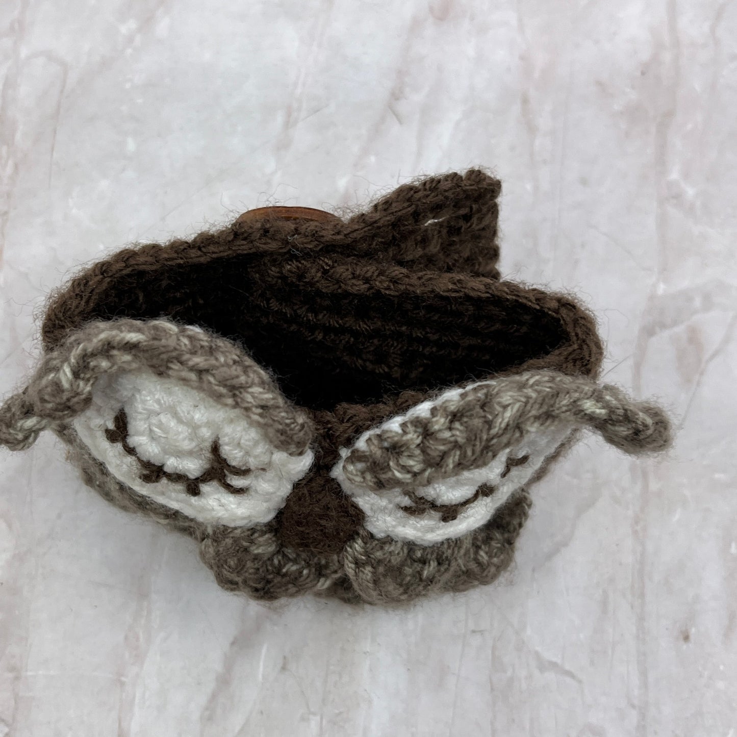 1970s Knit Crochet Sleepy Owl Can Koozie Candle Holder TF4