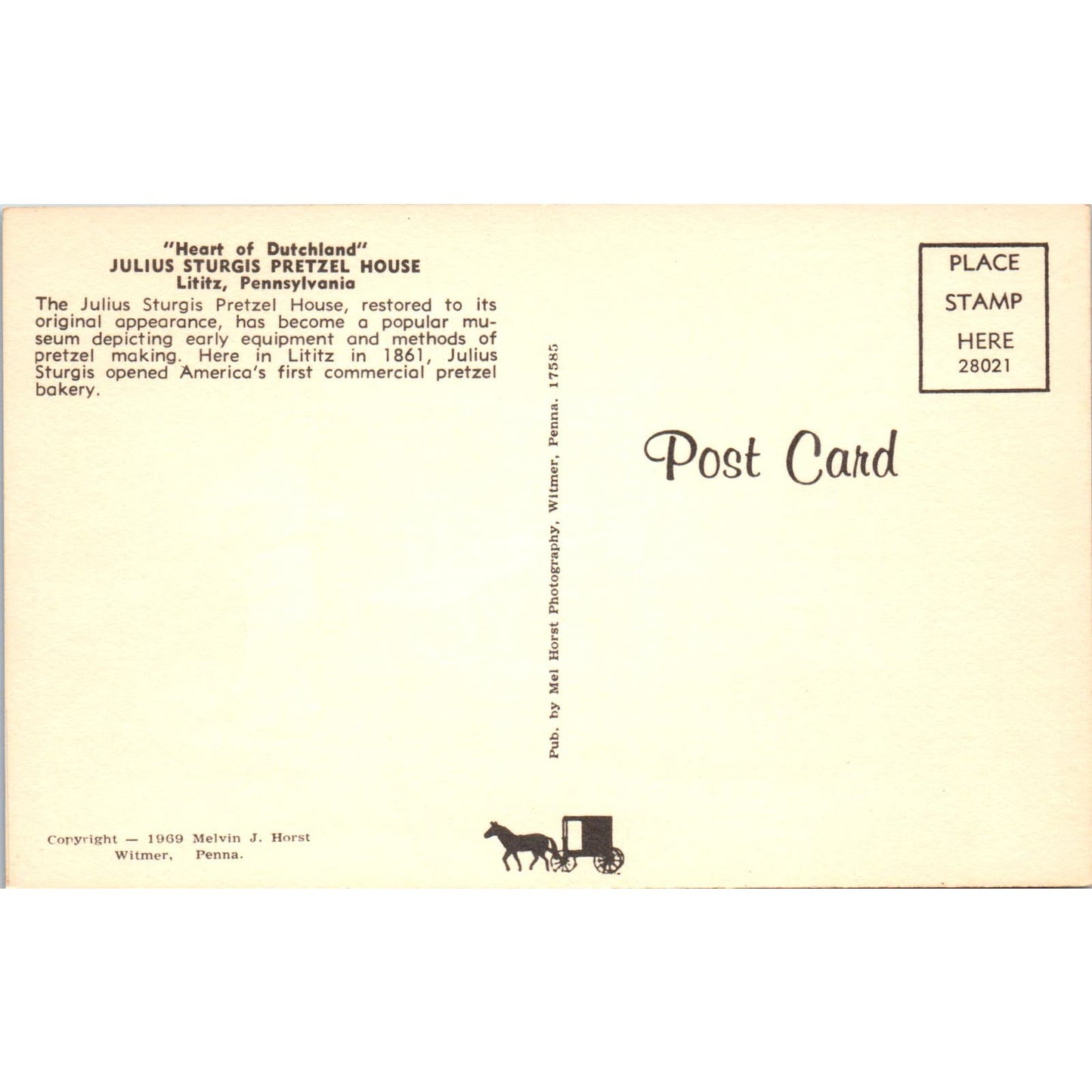 Julius Sturgis Pretzel House Lititz Pennsylvania Dutch Country Postcard PD7