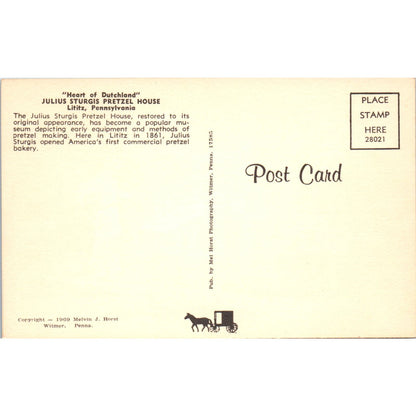 Julius Sturgis Pretzel House Lititz Pennsylvania Dutch Country Postcard PD7