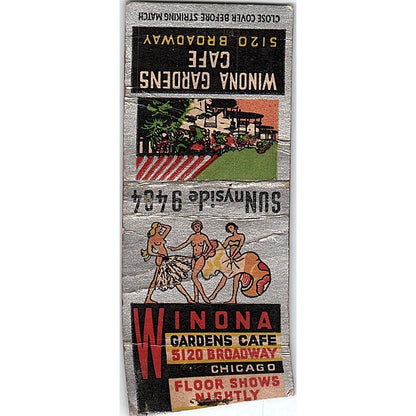 Winona Gardens Cafe 5120 Broadway Chicago Pinup Vintage Matchbook Cover SC7-Y7