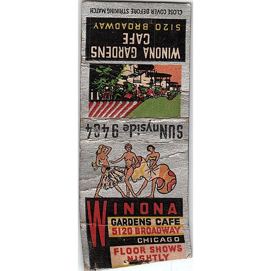 Winona Gardens Cafe 5120 Broadway Chicago Pinup Vintage Matchbook Cover SC7-Y7