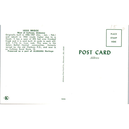 Legg Bridge Cullman AL Covered Bridge Postcard PB13