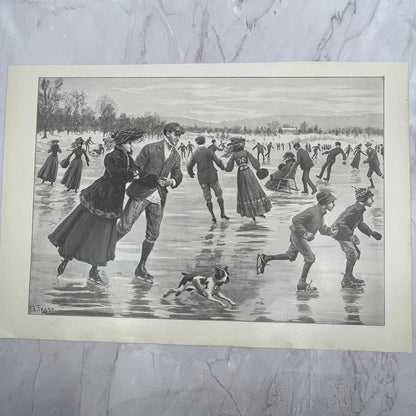 Glory of a Winter's Day Ice Skating - Original 1904 A.B. Frost Art Print V14-3
