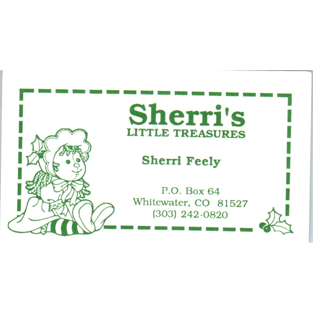 Sherri's Little Treasures Sherri Feely Whitewater CO Vtg Business Card SD8-B19