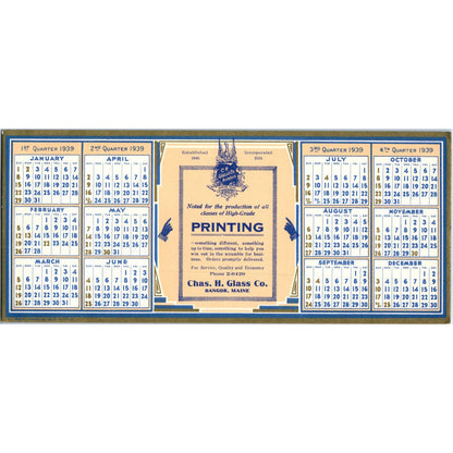 1939 Chas. H. Glass Co Printing Bangor Maine Blotter Card AE9-X3
