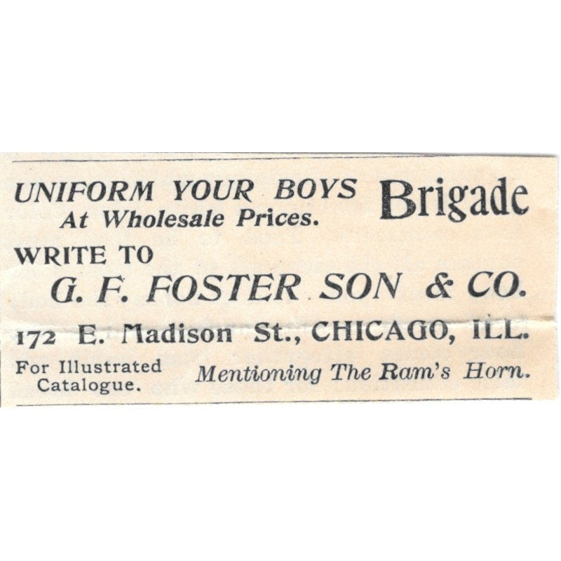 G.F. Foster Son & Co Boy's Uniforms Chicago IL 1894 Ad AB6-S7