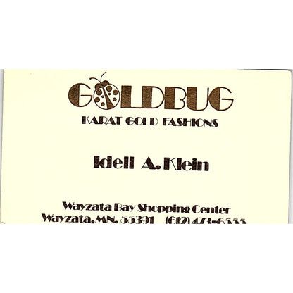 Goldbug Karat Gold Fashion Idell A. Klein Wayzata Vintage Business Card SF3-B9