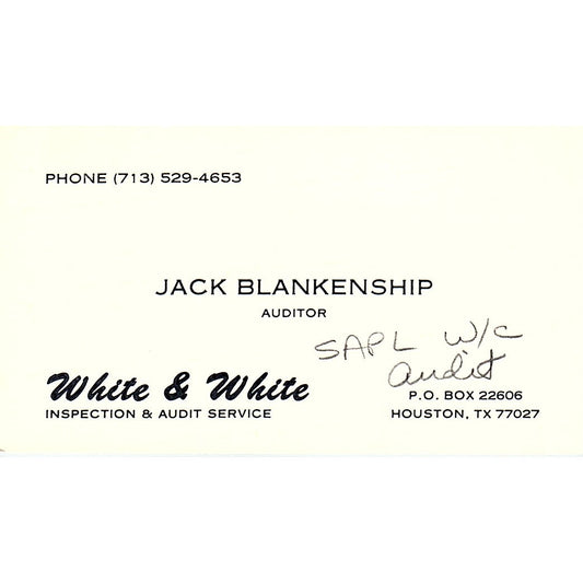 Jack Blankenship White & White Inspection Service TX Vintage Busines Card SF3-B3