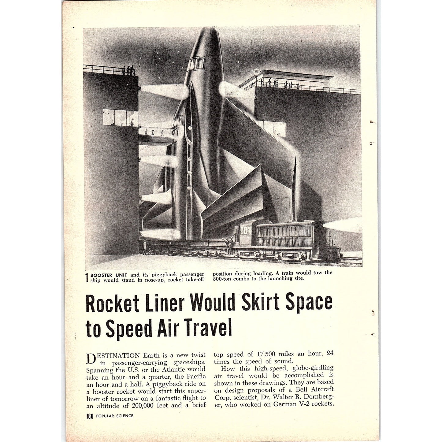 Rocket Liner Would Skirt Space to Speed Air Travel 2-Page 1955 Article AG1-4
