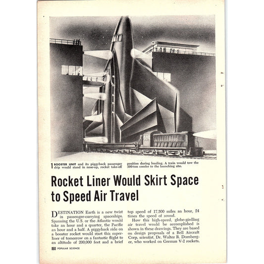 Rocket Liner Would Skirt Space to Speed Air Travel 2-Page 1955 Article AG1-4