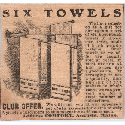 Six Towels Club Offer Comfort Augusta Maine 1910 Magazine Ad AF1-CM2