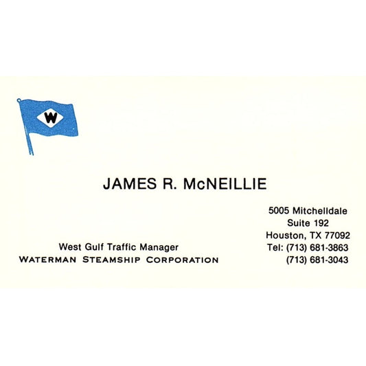 James R McNeillie Waterman Steamship Corp Houston Vintage Business Card SC9-B2