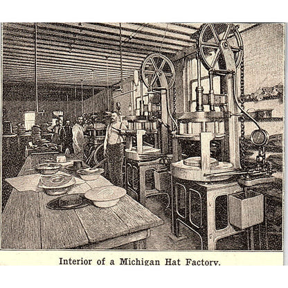 Interior of a Michigan Hat Factory 3x3.5" 1901 Engraving AF6-M10