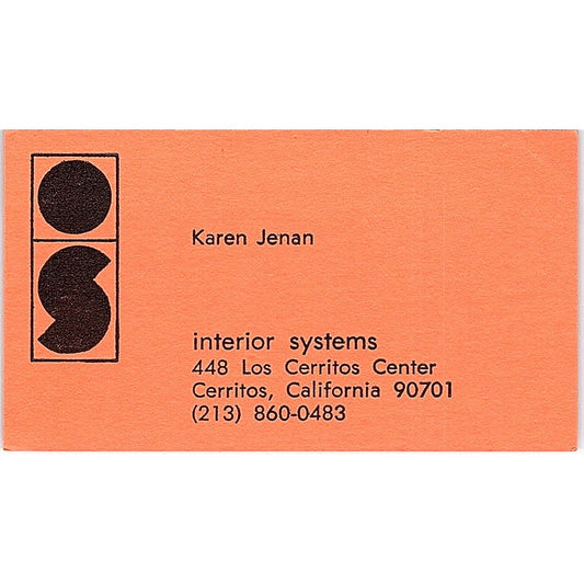 Interior Systems Karen Jenan Cerritos, California Vintage Business Card SF3-B2