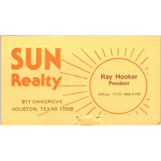Ray Hooker Sun Realty Houston TX Vintage Business Card SD8-B2