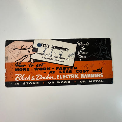 Vintage Felix Schronner Minneapolis Iron Store Black & Decker Blotter Card J17