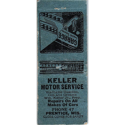 Keller Motor Service Prentice WI Wm. Keller Jr Vintage Matchbook Cover SF3-Y6