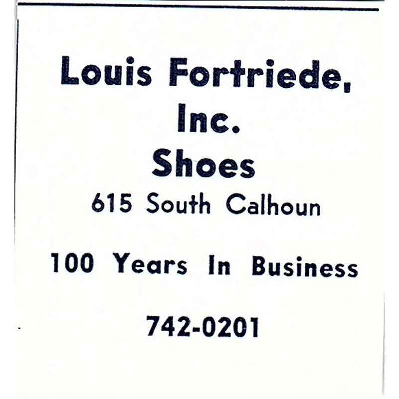Louis Fortriede Inc Shoes 615 South Calhoun Fort Wayne Indiana 1964 Ad AG1-S10