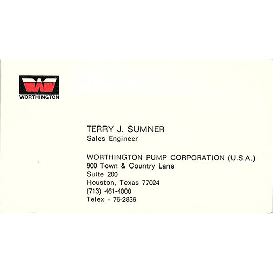 Worthington Pump Corporation (USA) Terry J. Sumner Houston TX Card SSB4-B12