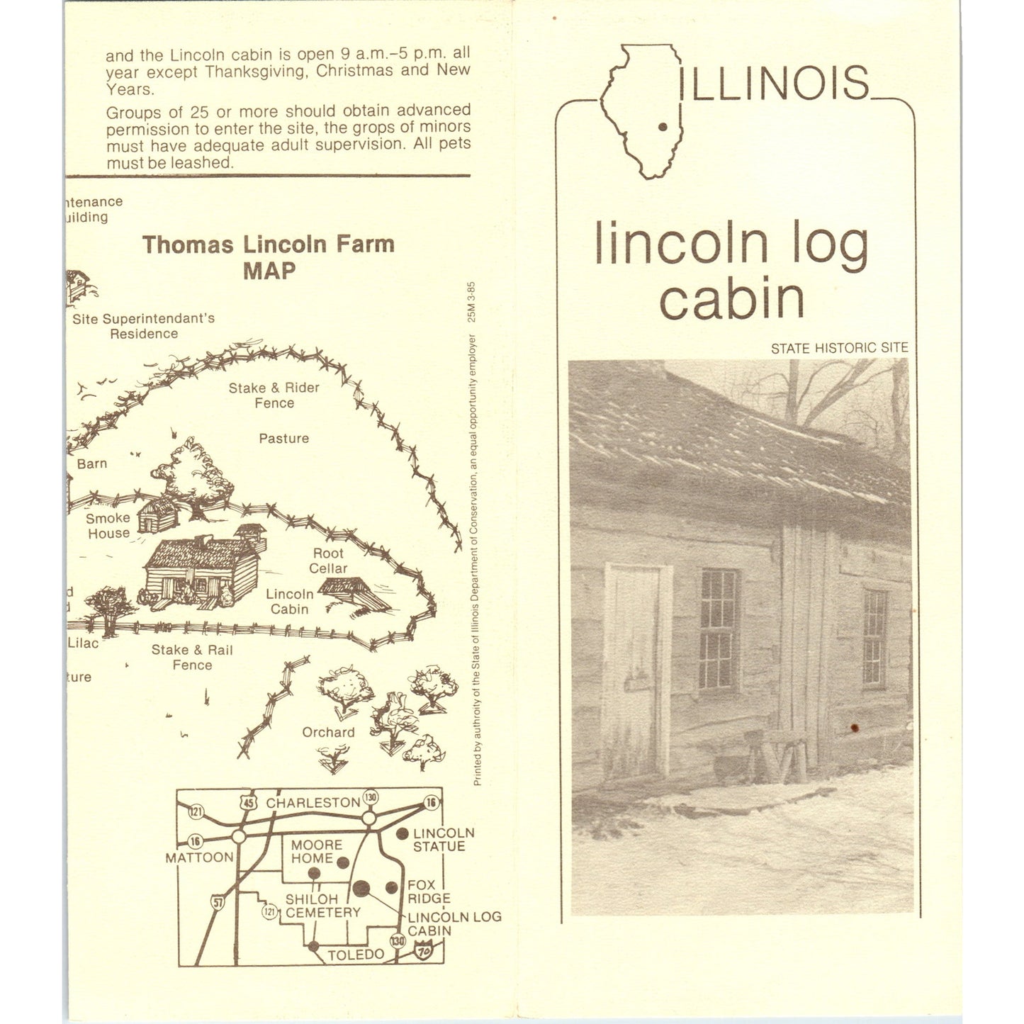 Vintage Lincoln Log Cabin Illinois Historic Site Map & Brochure TF4-B3