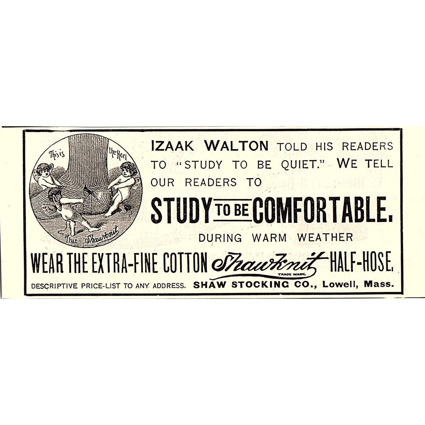 Shawknit Half-Hose Stockings Shaw Stocking Co Lowell MA 1892 Ad AG2-H6