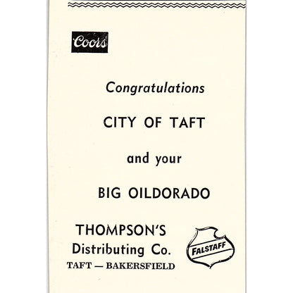 Oasis Cafe & Oasis Bar, Thompson's Distributing Co - Taft CA 1965 Ad AF8-M6