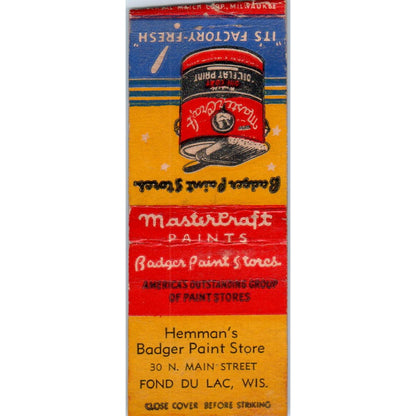Hemman's Badger Paint Store Fond Du Lac WI Vintage Matchbook Cover SD4-Y4