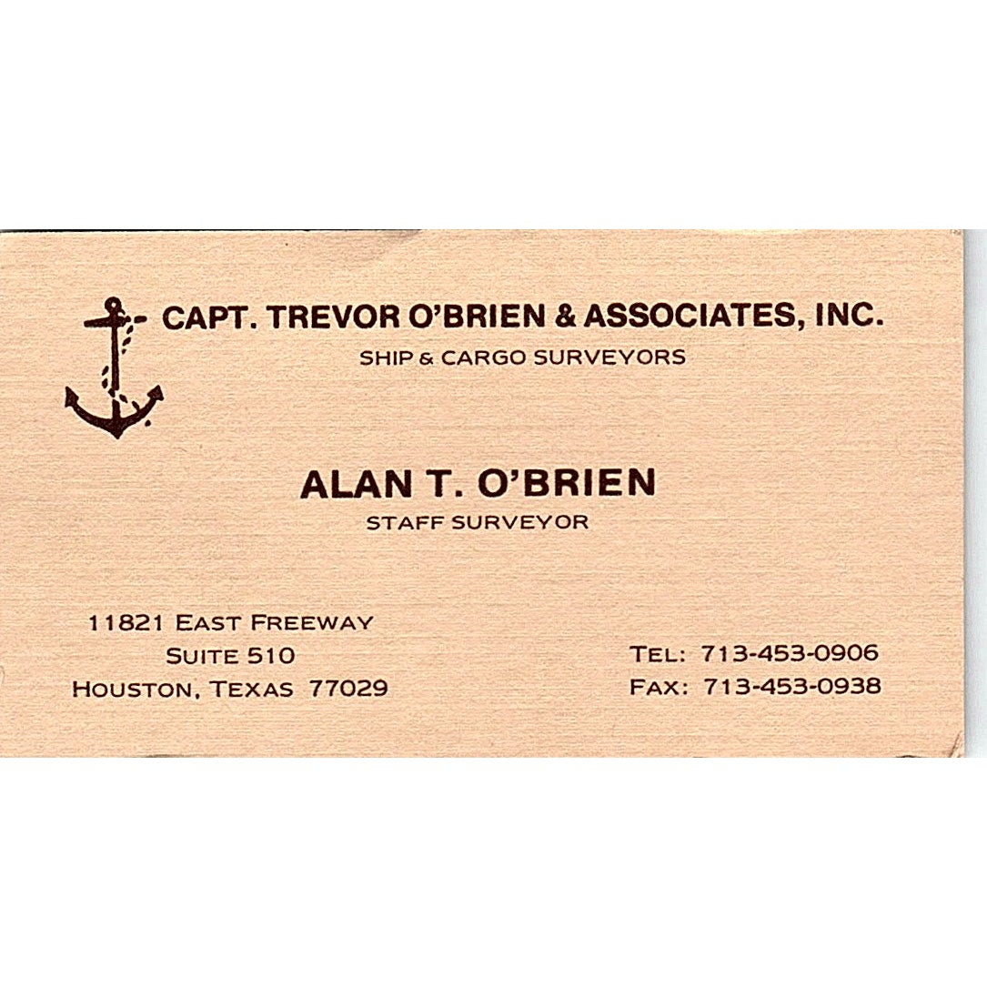 Alan T O'Brien Trevor O'Brien & Assoc Inc Houston Vintage Business Card SD9-B14
