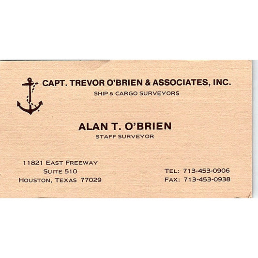 Alan T O'Brien Trevor O'Brien & Assoc Inc Houston Vintage Business Card SD9-B14