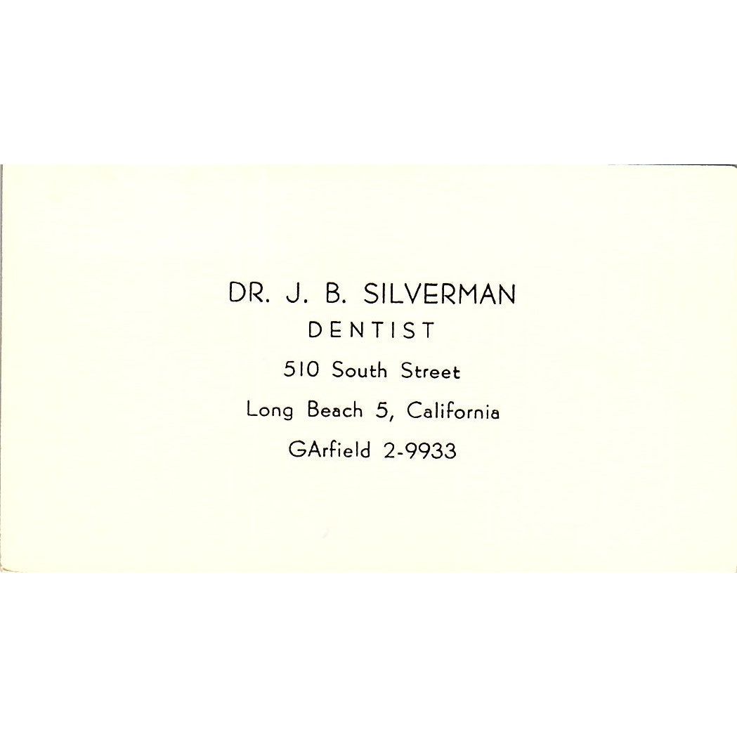 Dr JB Silverman Dentist Long Beach CA Vintage Business Card SE3-B15