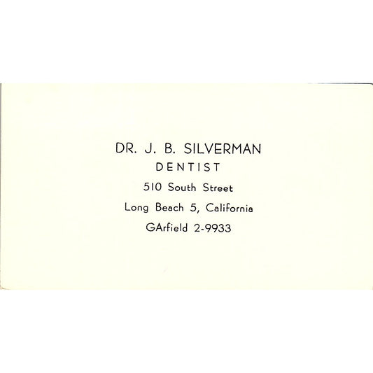 Dr JB Silverman Dentist Long Beach CA Vintage Business Card SE3-B15