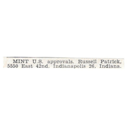 Mint US Approvals - Russell Patrick, Indianapolis IN 1955 Ad AG1-S9