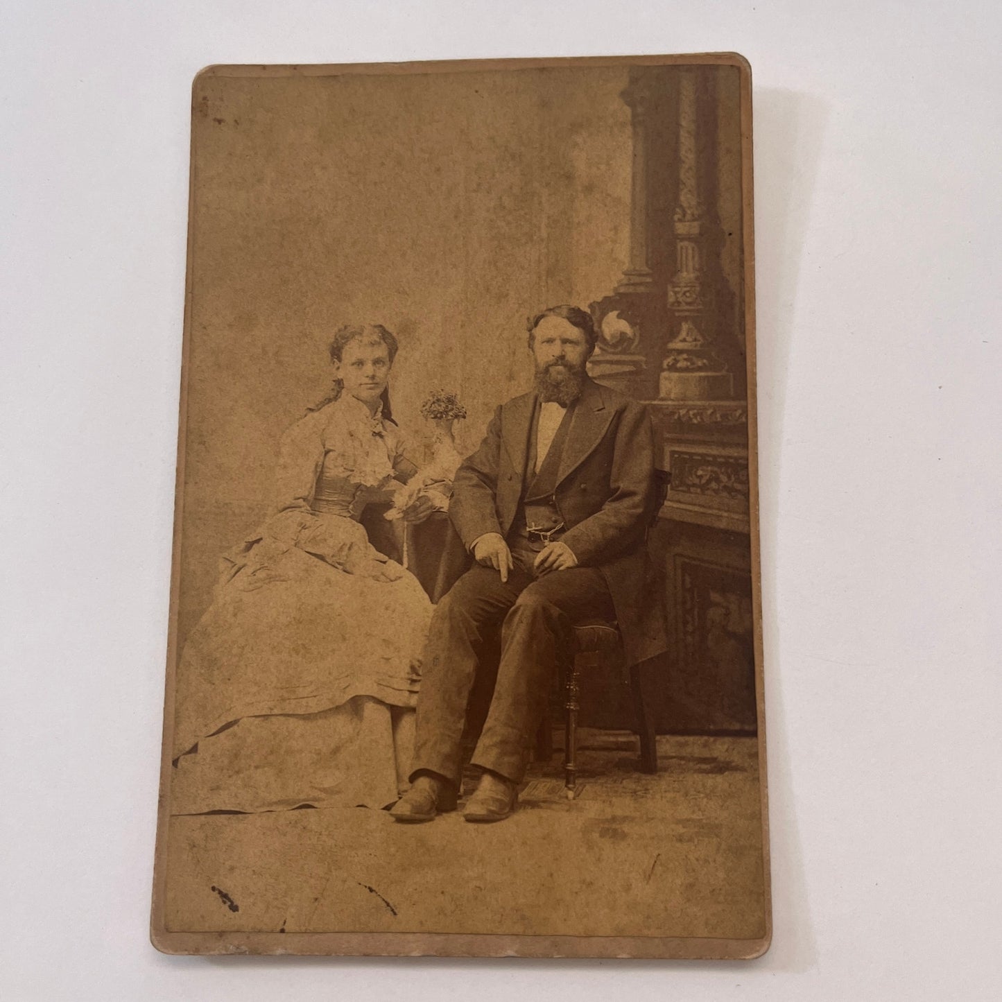 c1880 Husband & Wife Crispell, Battle Creek MI Antique Victorian CDV Card L2-1