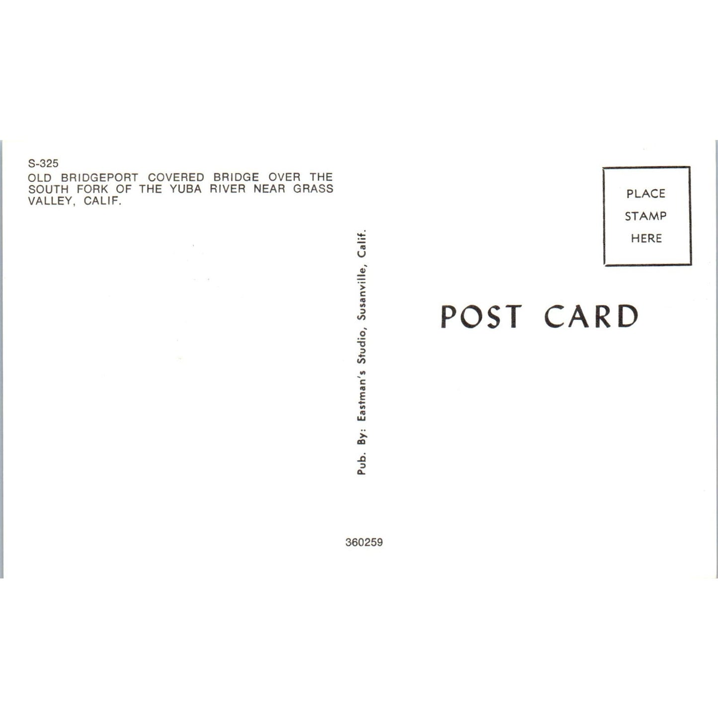 Bridgeport Bridge Yuba River Grass Valley California Covered Bridge Postcard PC2