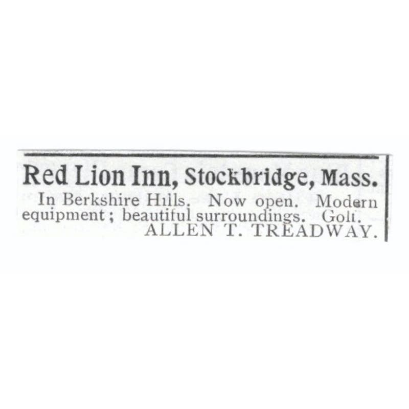 Red Lion Inn Stockbridge Allen T. Treadway c1918 Original Advertisement AE5-SV5