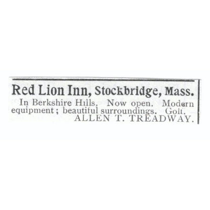 Red Lion Inn Stockbridge Allen T. Treadway c1918 Original Advertisement AE5-SV5
