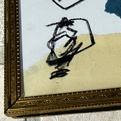 Original Framed Mixed Media Abstract Art Collage 7x9 "Navy Construct III"