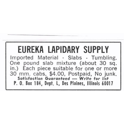 Eureka Lapidary Supply Des Plaines Illinois 1972 Ad AF8-S7